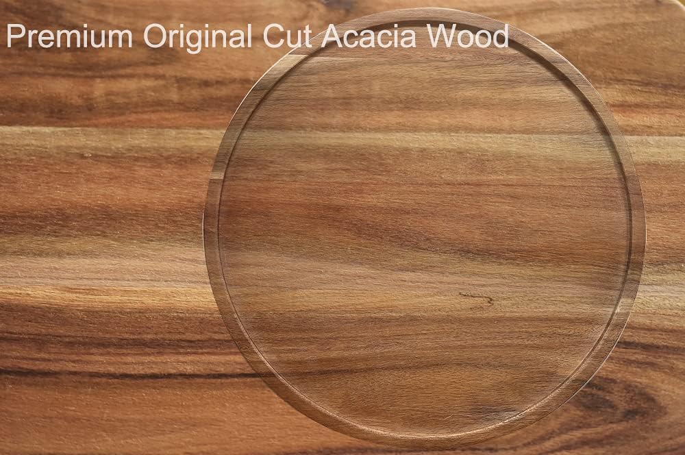 14" Two-Tier Acacia Wood Lazy Susan Organizer Kitchen Turntable for Cabi...