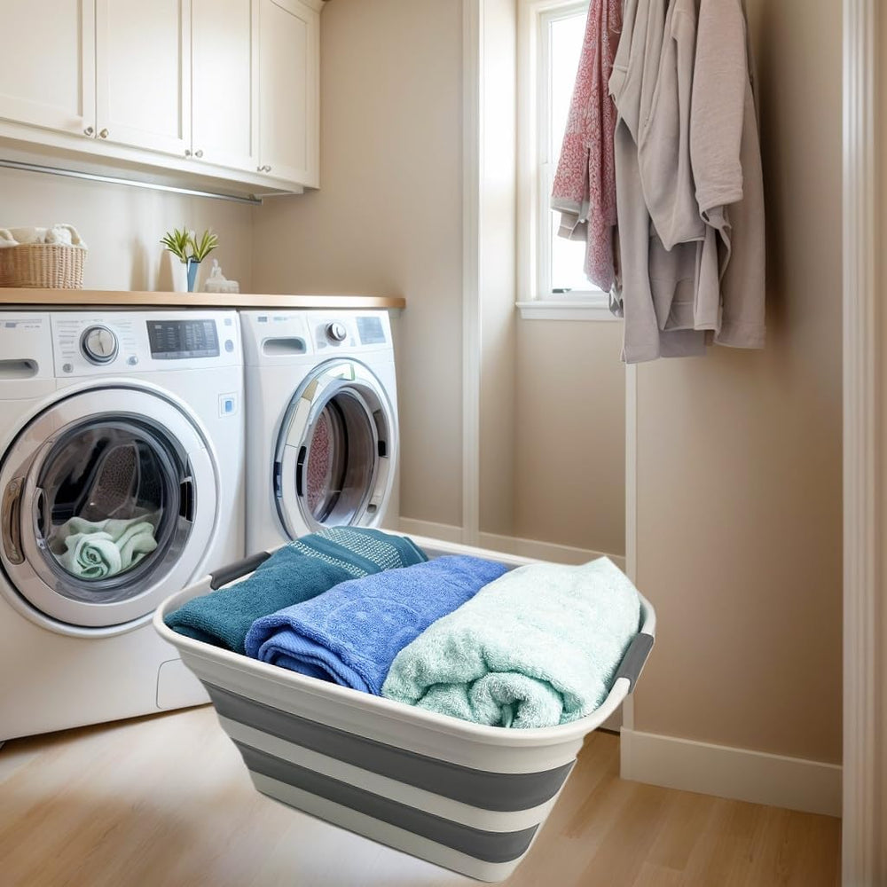 SMMART Collapsible Plastic Laundry Basket with Handle/Foldable Pop Up Storage...