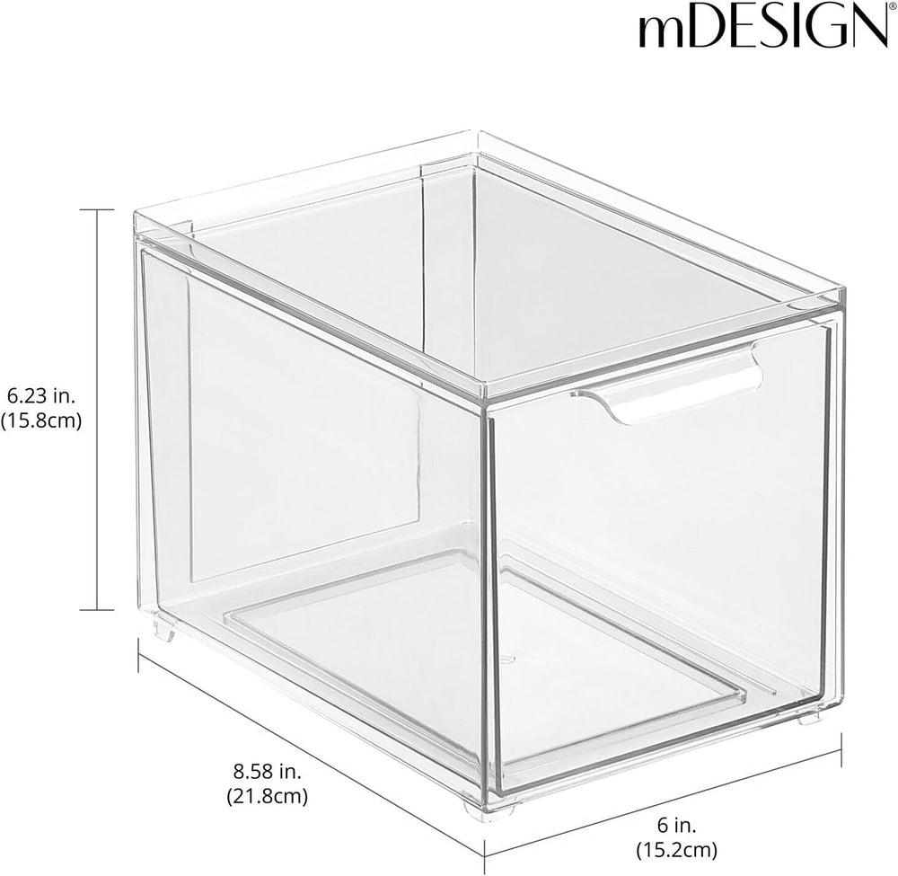 mDesign Plastic Bathroom Organizer Bin w/Pull Out Drawer - Slim Stackable Sto...