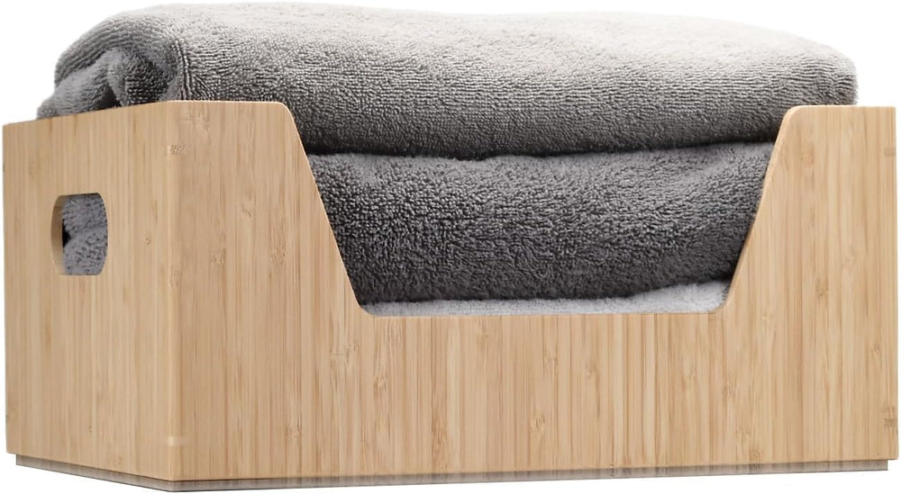 Bamboo Storage Box with Open Front Stackable Bin Organizer to use in closets,...