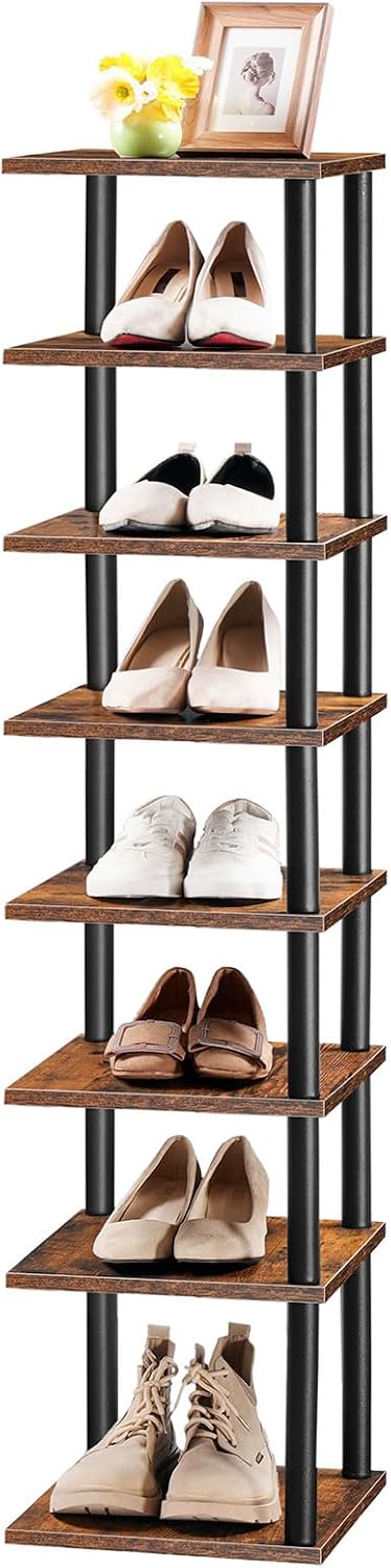 HOOBRO Vertical Shoe Rack, 8-Tier Narrow Shoe Shelf, Shoe Storage Organizer f...