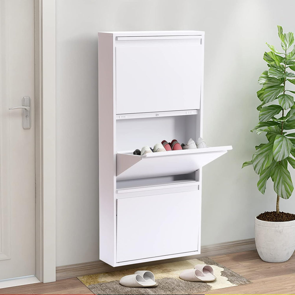 3-Tier Slim Shoe Cabinet, Freestanding & Wall Mounted Metal Shoe Storage ...