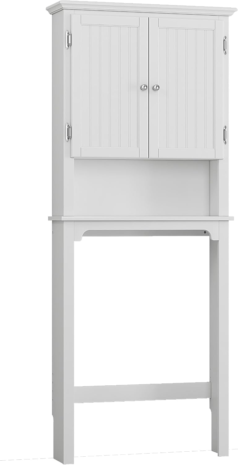 UTEX Over The Toilet Storage Cabinet, White Bathroom Organizer with Doors