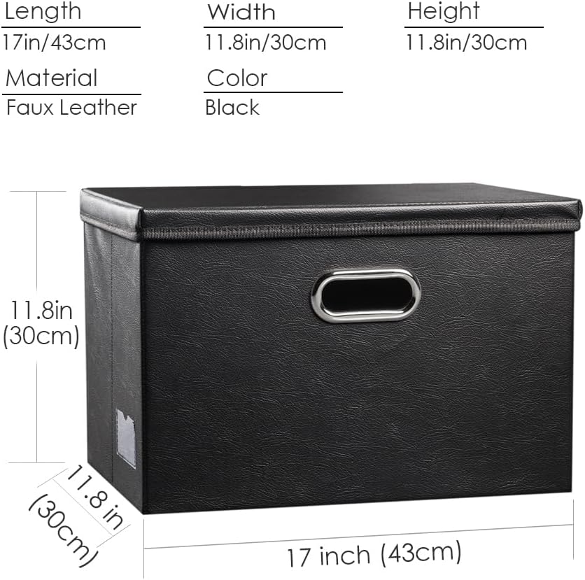 PRANDOM Large Foldable Storage Bins with Lids [3-Pack] Leather Fabric Collaps...