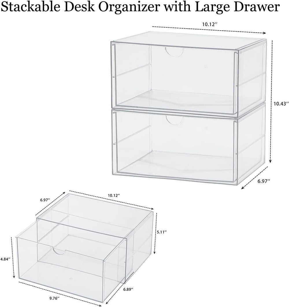 Clear Plastic Drawer Organizer, 2 Pack, 2 Drawers