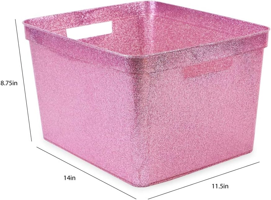 Isaac Jacobs Large Glitter Storage Bin Set (14" x 11.5" x 8.75")