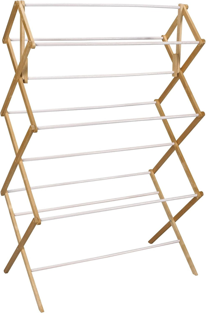 Household Essentials Folding Clothes Drying Rack, Wood Frame with Vinyl Dowels