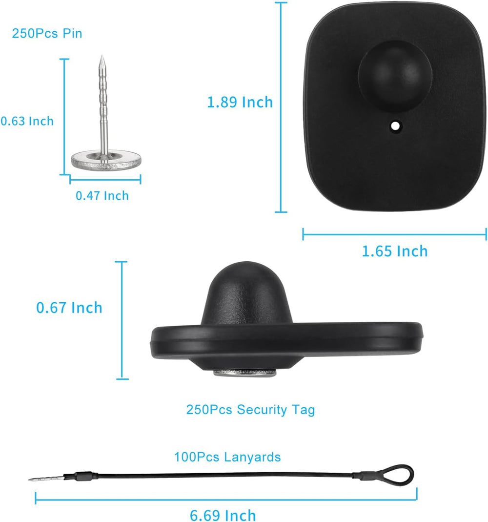 250Pcs 8.2M RF Clothing Security Tag 250 Pin 100 Lanyard for Retail EAS