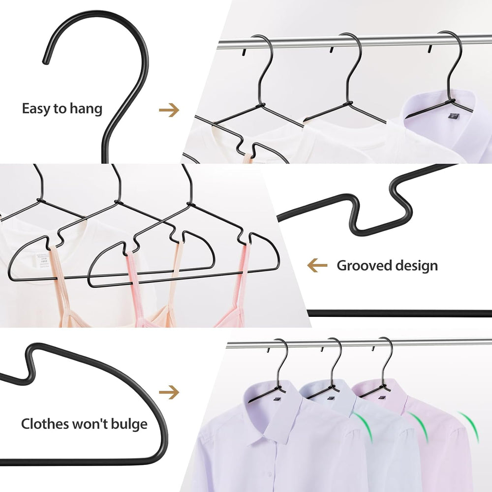 30 Pack Black Aluminum Hangers, 16.5 Inch Non-Slip Metal Clothes Hangers, Lig...