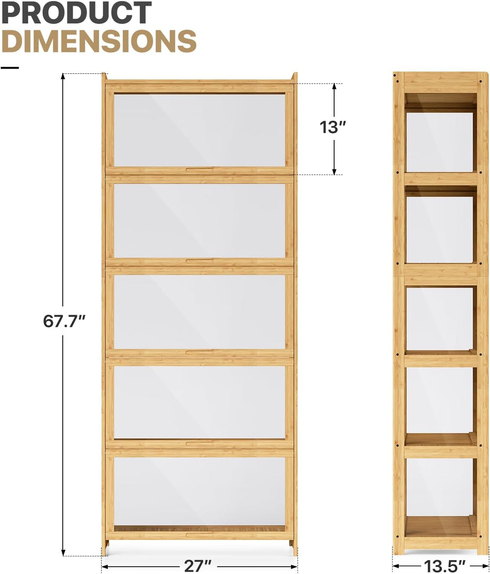 67.5" Curio Display Cabinet, 5-Tier Bamboo, Natural