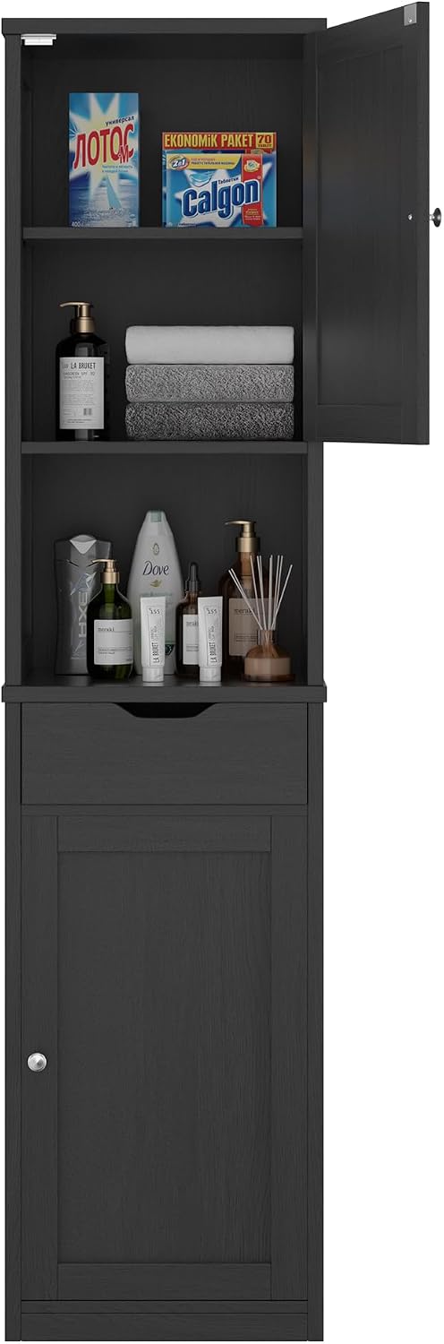 Walsunny Tall Bathroom Storage Cabinet with 6 Adjustable Shelves, Black