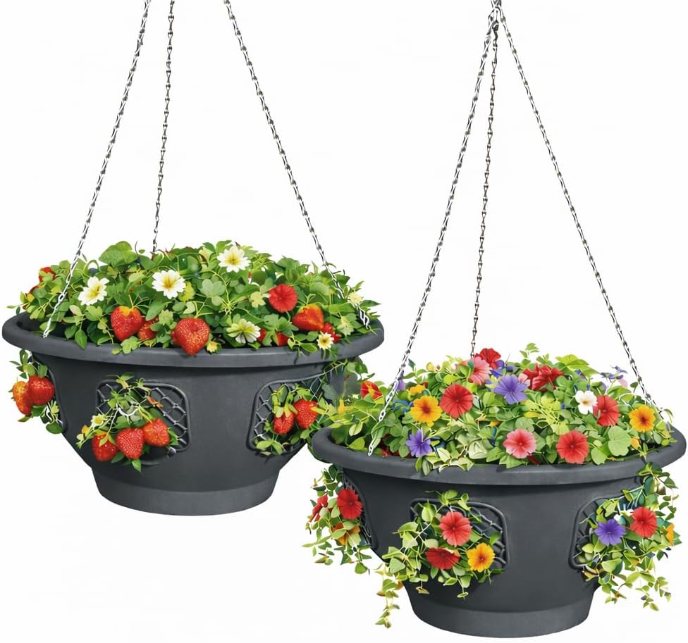 Ultimate Hanging Baskets - Strawberry, Tomato, Flower, and Herb Outdoor Plant...