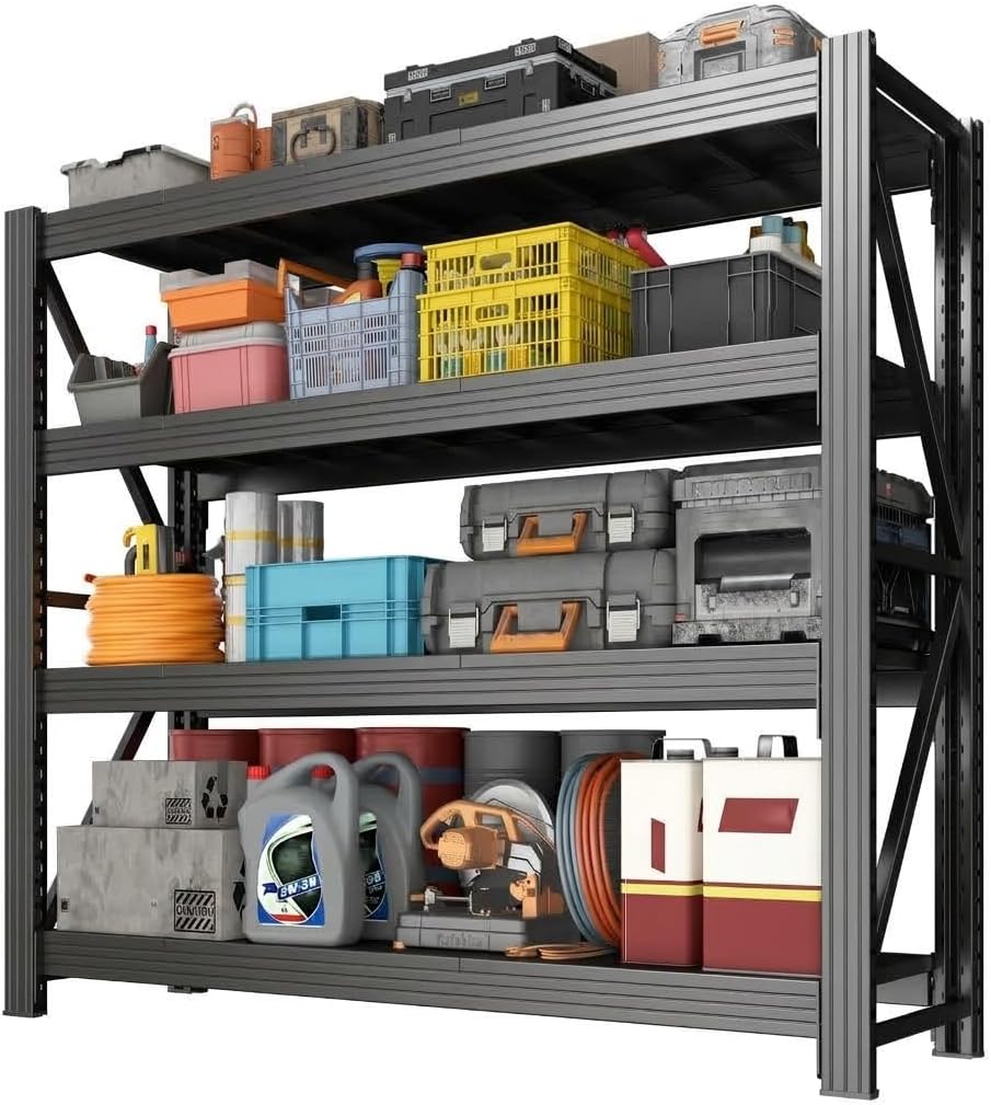 71" W Metal Shelving Unit, 4-Tier Adjustable Storage Shelves