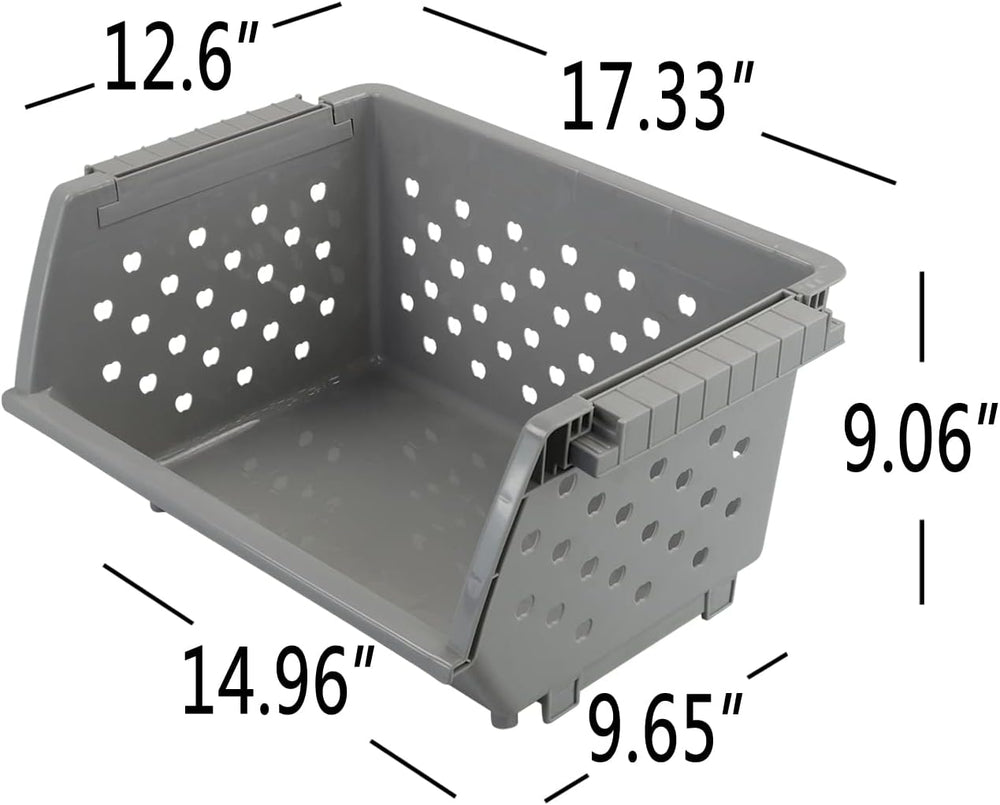 4 Pack Stackable Detachable Storage Baskets, Stacking Bins for Organizing, Grey