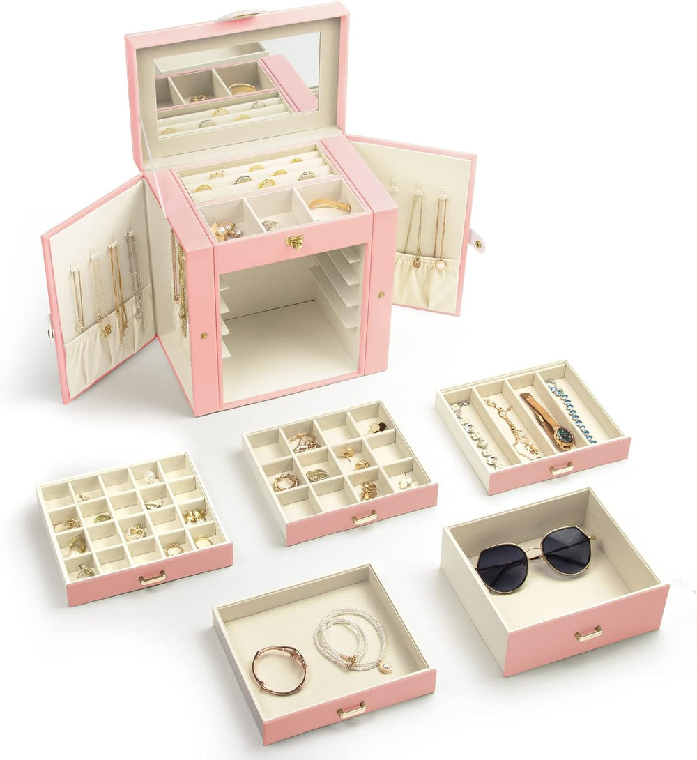 KAMIER Jewelry Box for Women, 6-Layer Large Jewelry Organizer Box with Mirror...