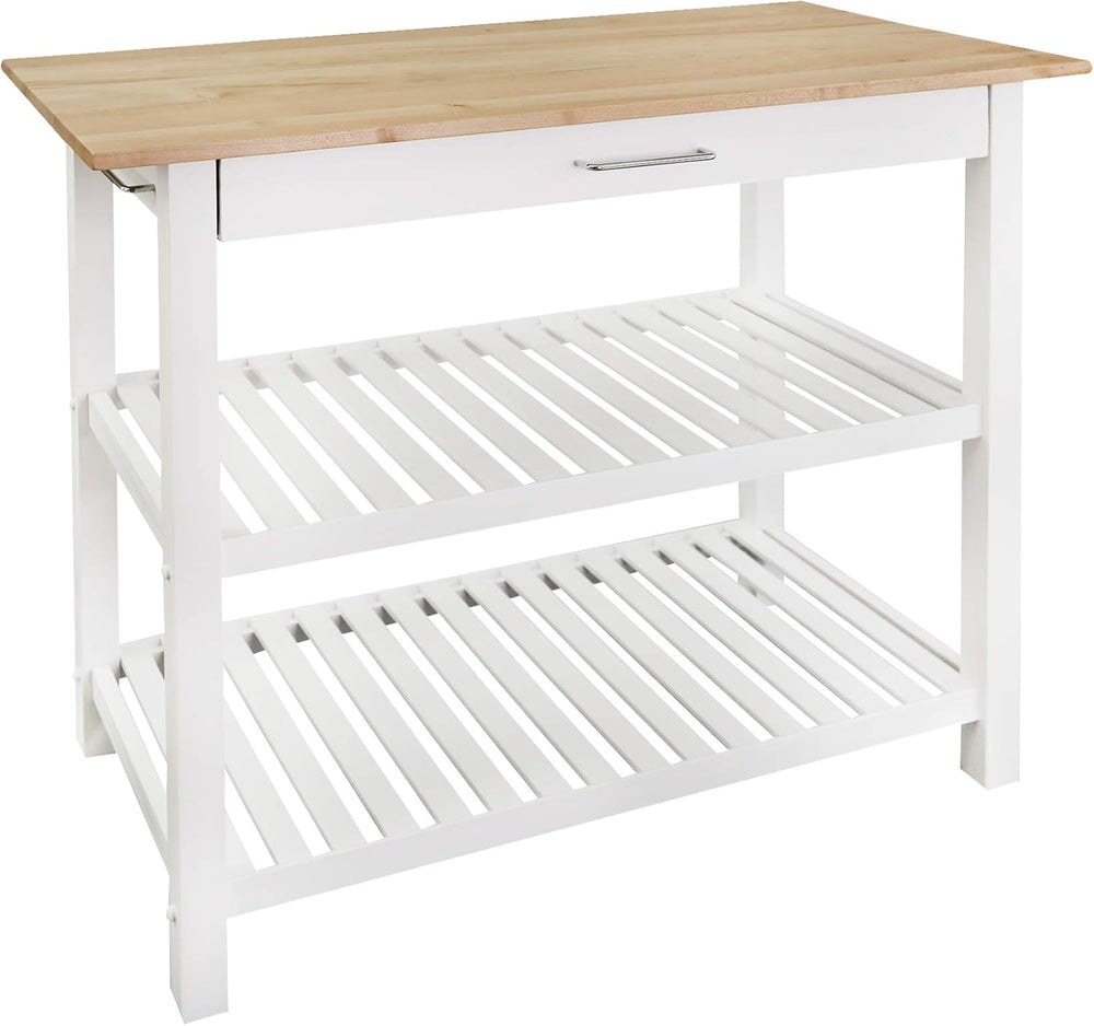 Casual Home Kitchen Island with Solid American Hardwood Top, Natural/White, 4...