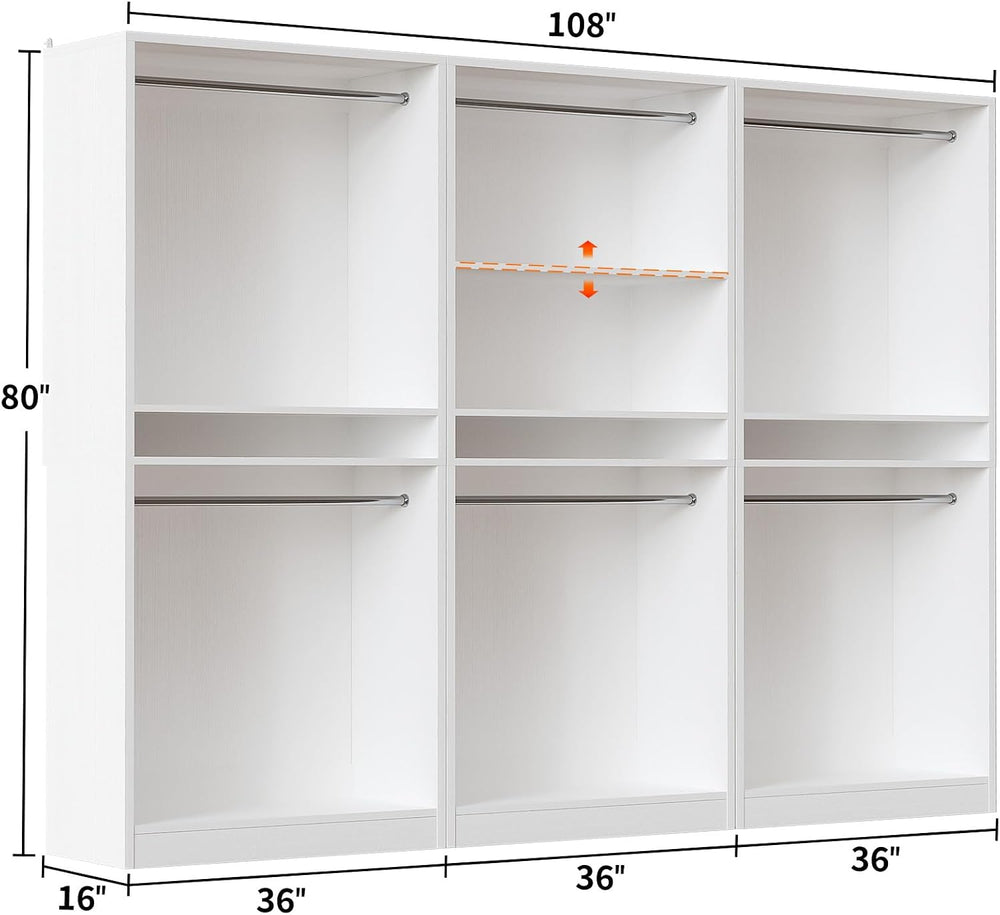 Unikito 9FT Modular Closet System with 6 Hanging Rods, 2500LBs Heavy Duty Wal...