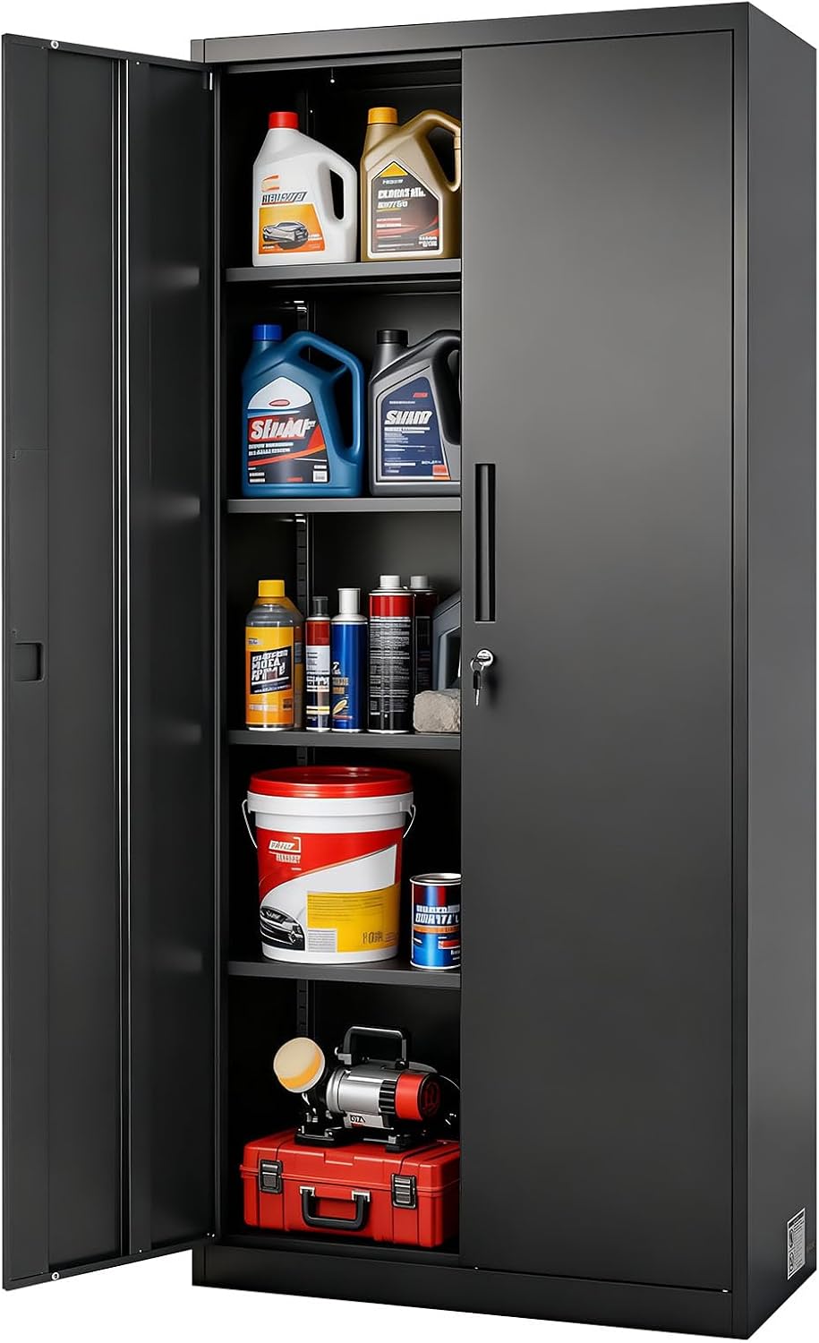 VEVOR Metal Storage Cabinet, 68.9 in Lockable Steel Garage Cabinet with 4 Adj...