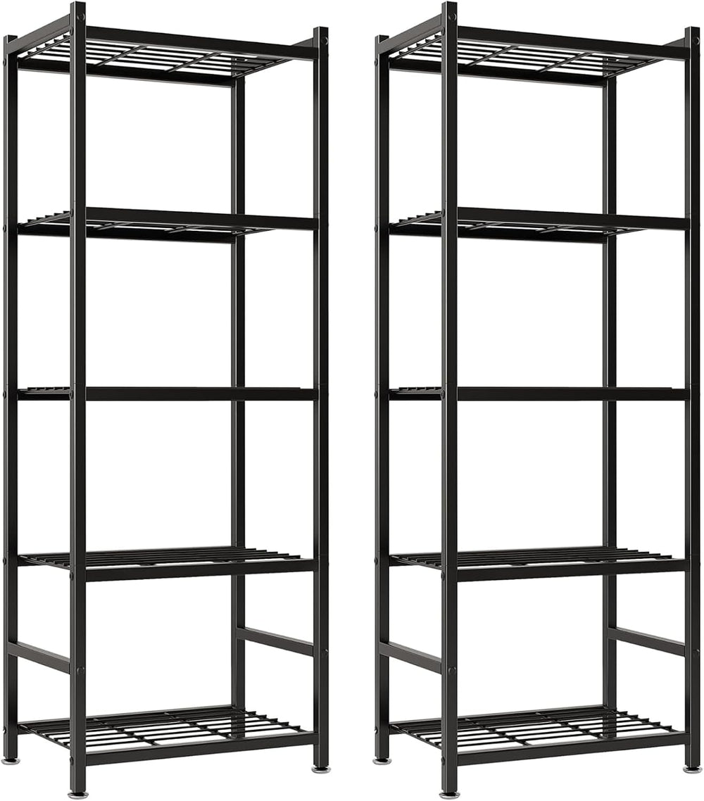 2-Pack Storage Shelves, 5-Tier Shelving Unit with Leveling Feet, Black