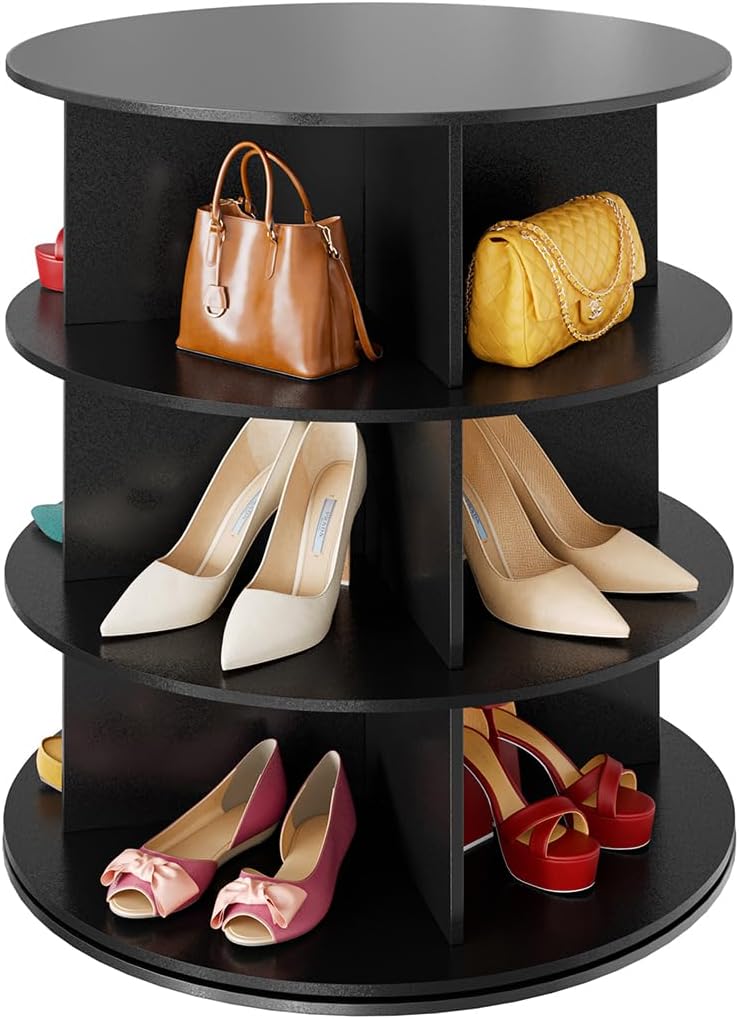 SpaceAid 3 Tier Rotating Shoe Rack Tower, Spinning Shoe Display Lazy Susan, R...