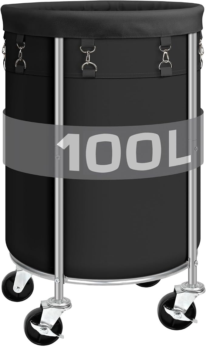 Laundry Hamper with Wheels, 100L Round Rolling Laundry Basket Sorter with