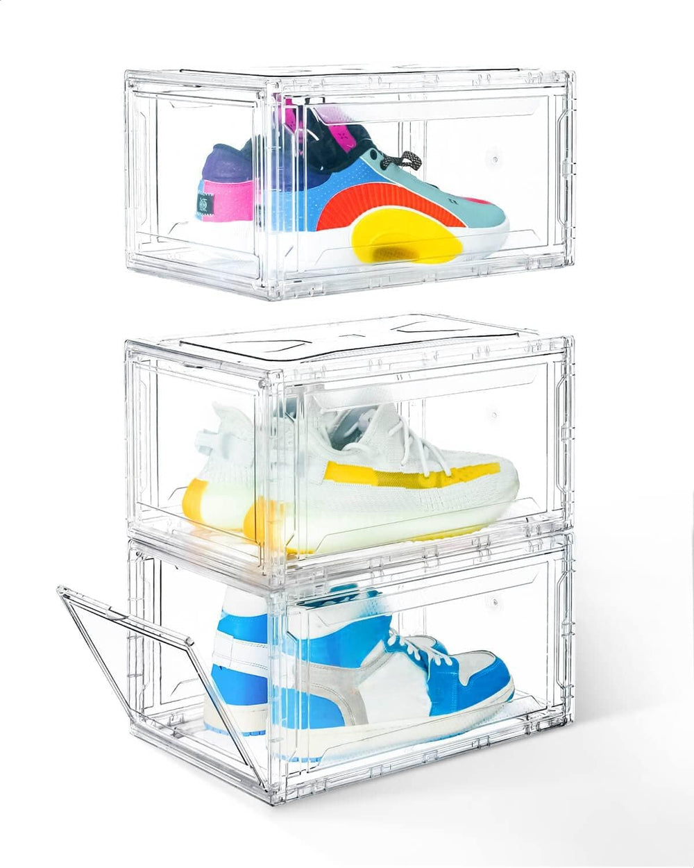 KDOR Shoe Boxes Clear Plastic Stackable 3 Pack Shoe Storage for Sneakerheads,...