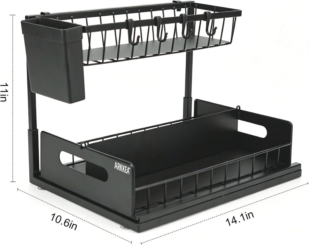 2-Tier Under Sink Organizer, Pull-Out Sliding Drawer, Heavy Duty Metal Storag...
