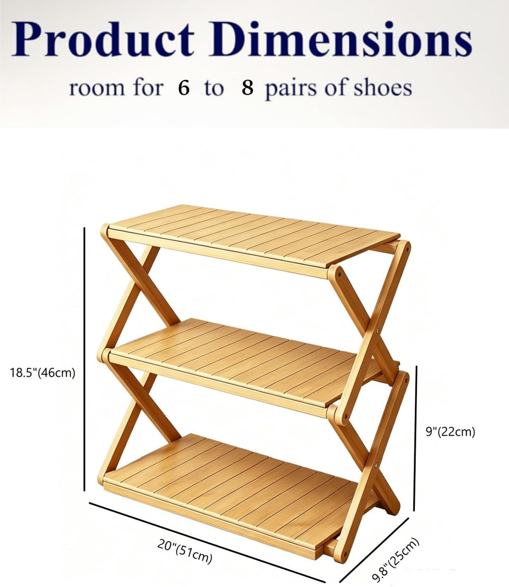 3 Tier Foldable Shoe Rack, No-Assembly Bamboo Shoe Organizer Multifunctional ...
