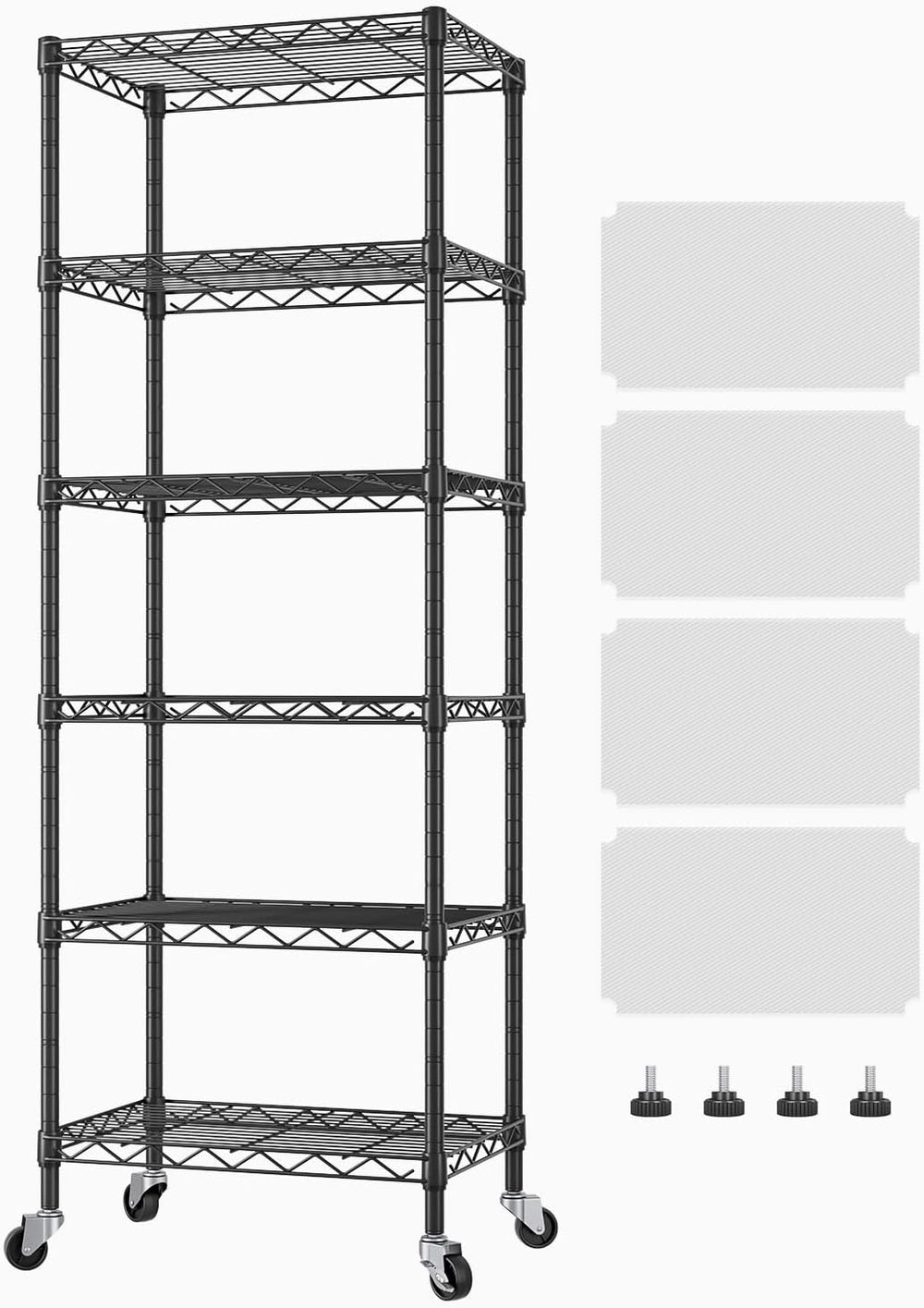 6 Shelves Storage Shelf Wire Shelving Unit Metal Adjustable Wheels