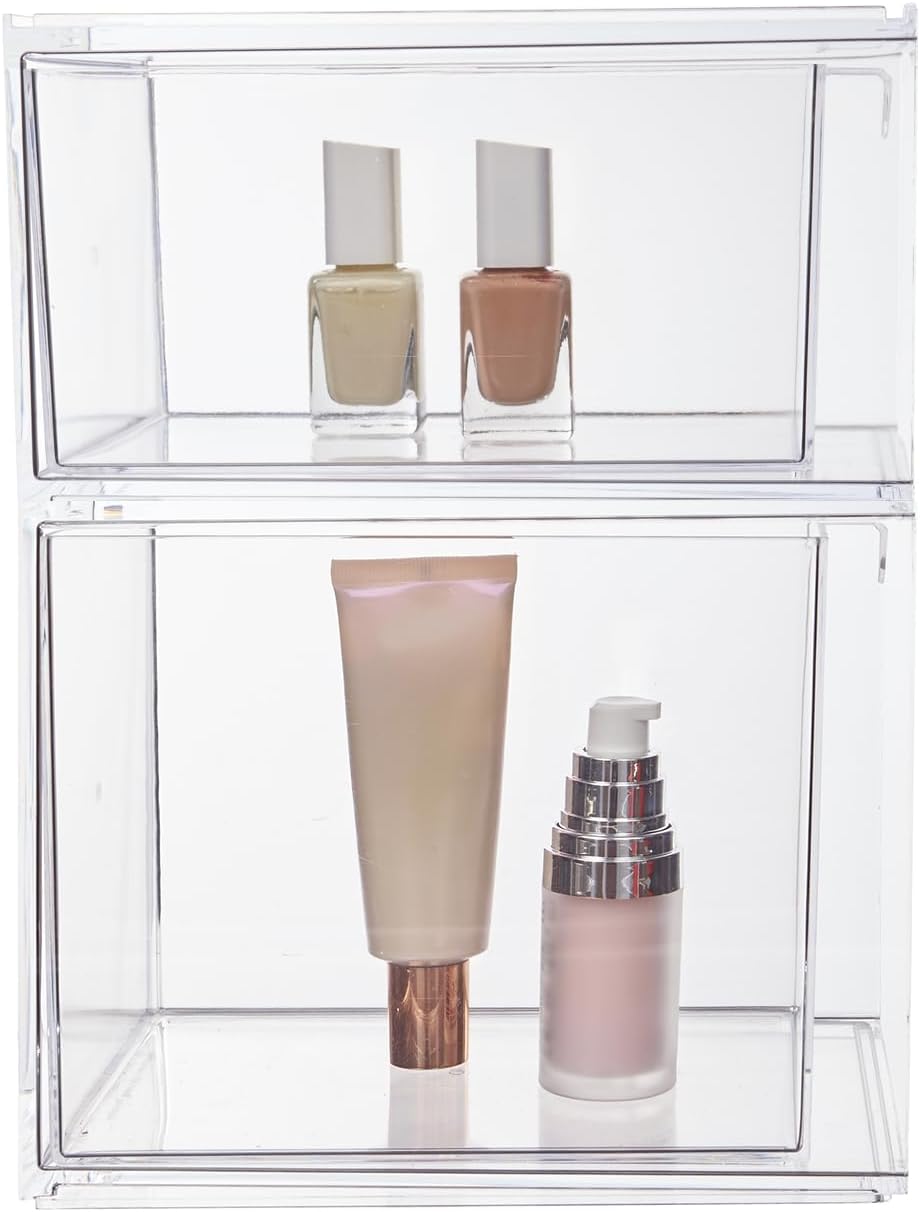 STORi Audrey Stackable Clear Bin Plastic Organizer Drawers | 2 Piece Set | Or...
