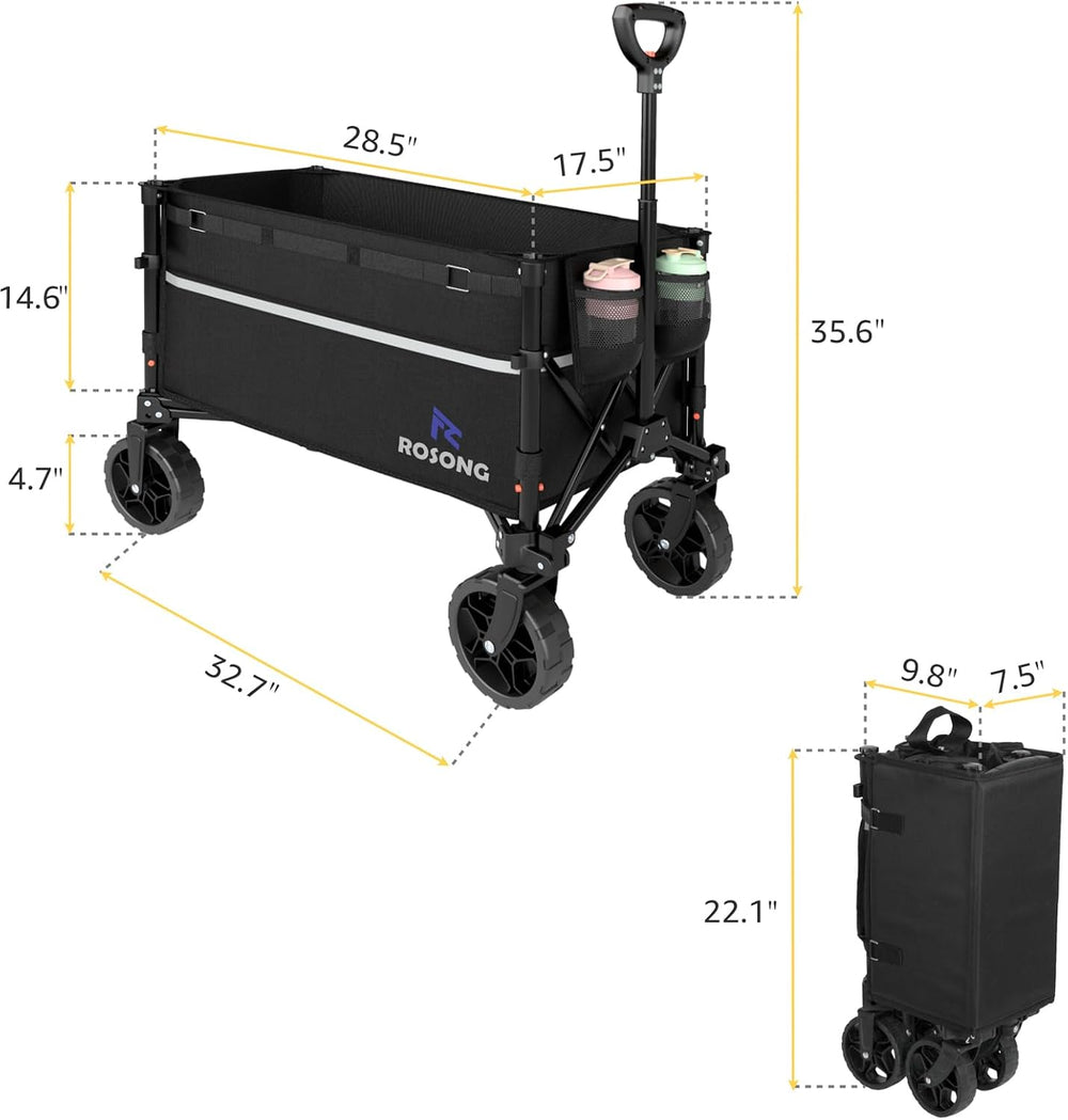 ROSONG Collapsible Wagon Cart with Wheels Foldable - Folding Utility Heavy Du...