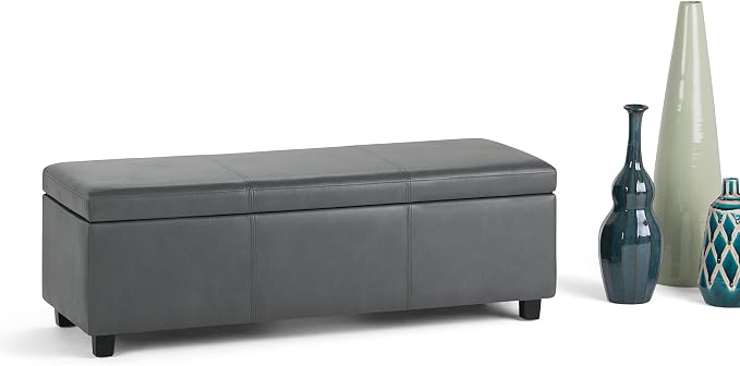SIMPLIHOME Avalon 48 inch Wide Contemporary Rectangle Storage Ottoman Bench in