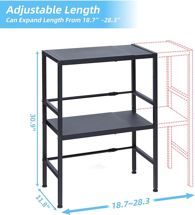 2-Tier Expandable Metal Storage Shelves, 150LBS Heavy Duty Shelving Units and