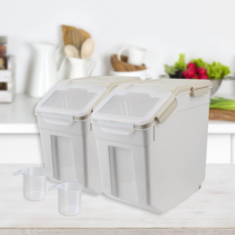 25LB Large Flour Storage Container Bin,4 Pack Airtight Plastic with Wheels Se...