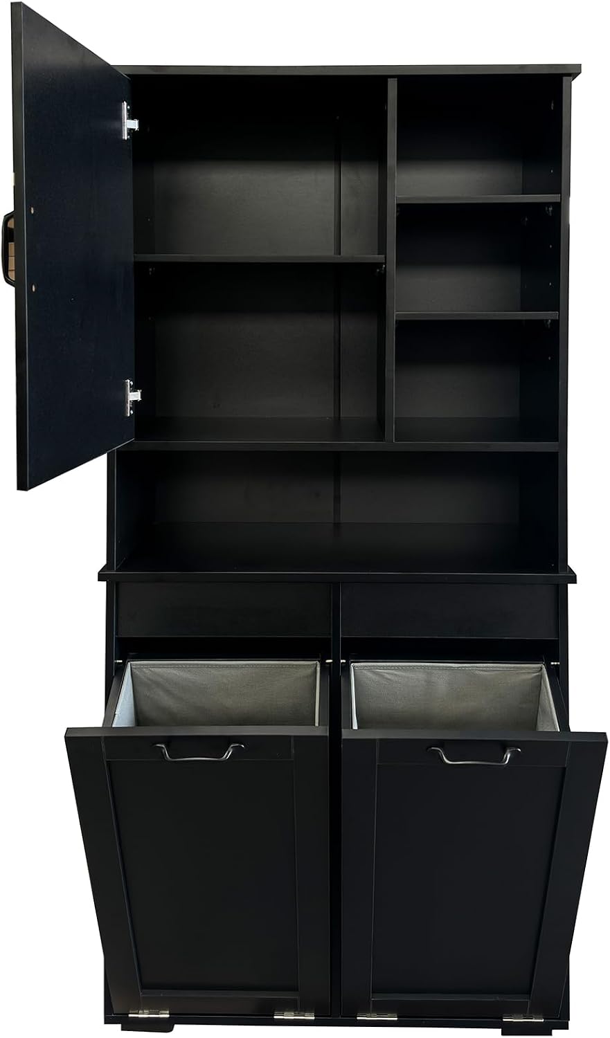 Tall Laundry Cabinet with Double Tilt Out Laundry Hamper, Freestanding Floor ...
