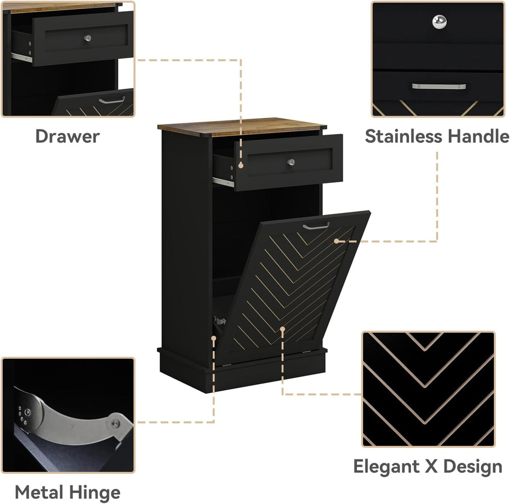 YOURLITE Tilt-Out Laundry Hamper Cabinet, 10 Gallon Herringbone Trash Can Cab...