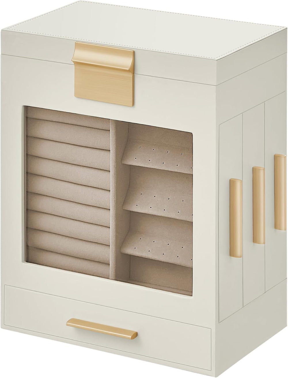 SONGMICS 5-Layer Jewelry Box with Glass Window, 3 Side Drawers