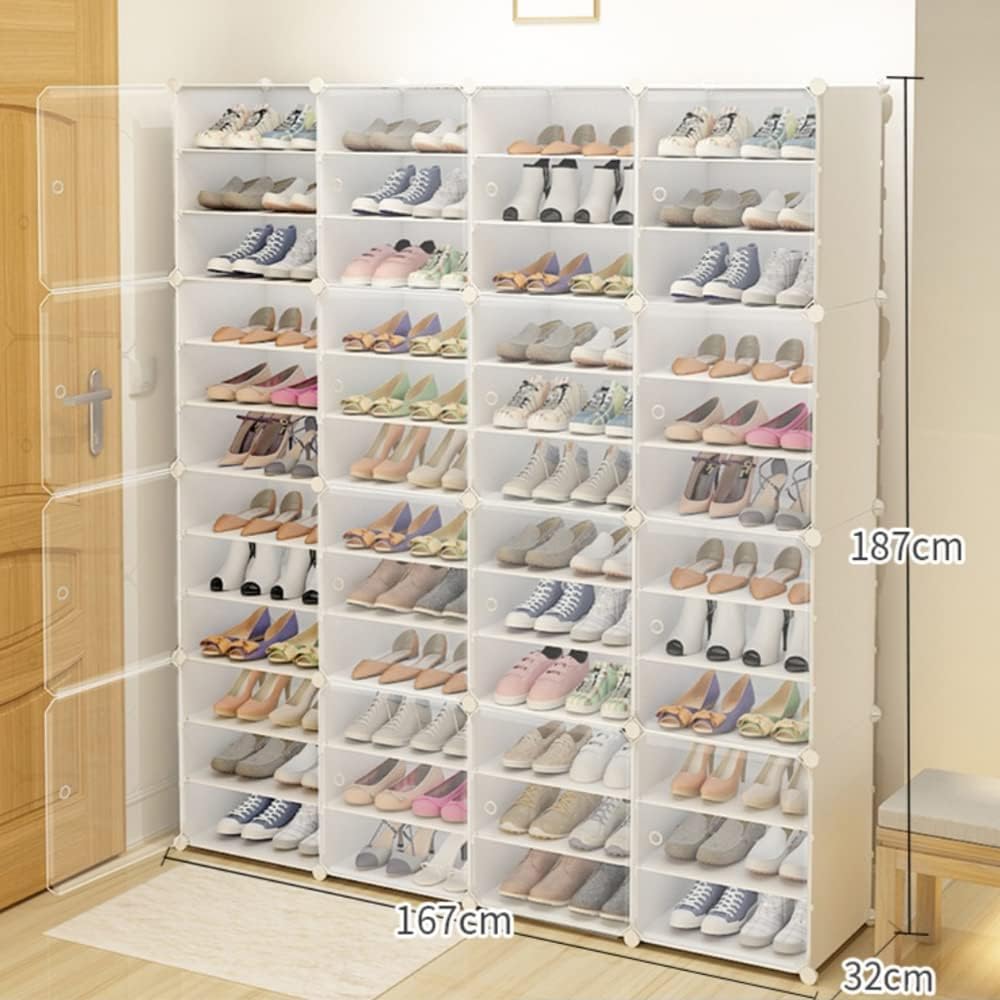 Portable Shoe Rack Organizer 12 Tier DIY Shoe Cabinet, 96 Pairs White Plastic...