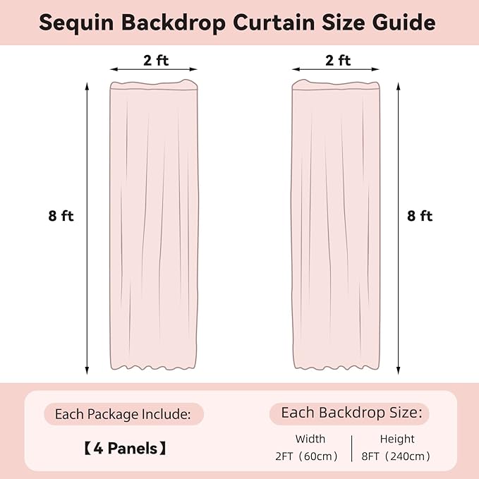 Sugargirl Halloween Black Sequin Backdrop Curtain 4 Panels 2FTx8FT Glitter Bl...