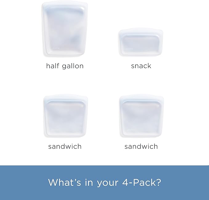 Stasher Premium Silicone Reusable Food Storage Bags, Lunch Bag, Travel (4-Pack)