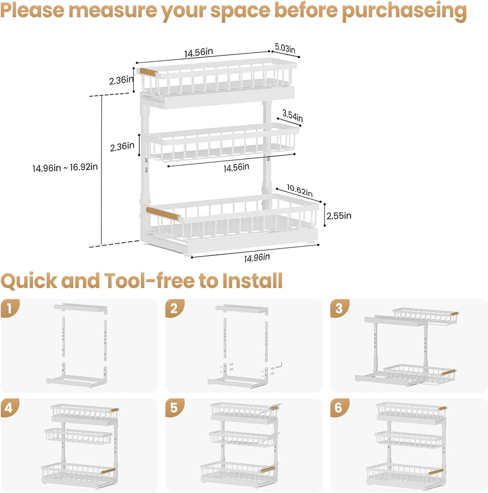 Under Sink Organizer and Storage for Bathroom and Kitchen - 2 Pack 3 Tier