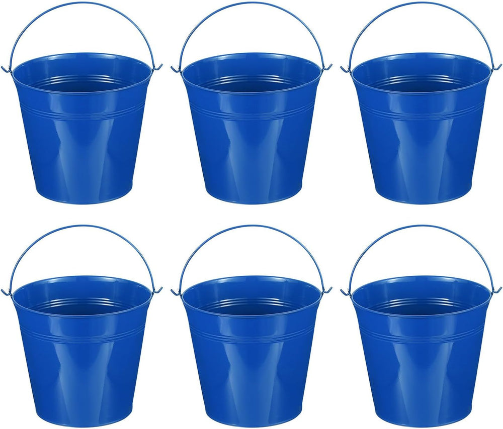 PATIKIL Small Metal Buckets 7"x6.2" with Handle Dark Blue 6 Pcs