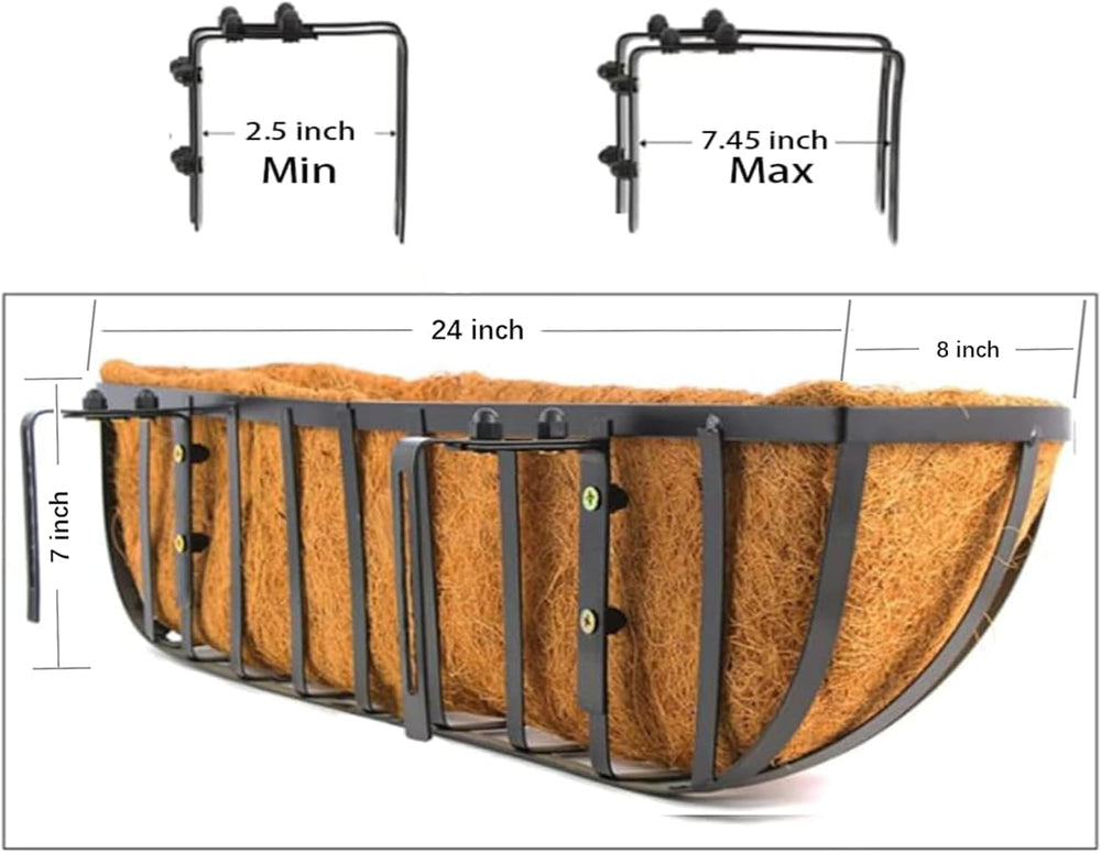 24 Inch Window Box Planters 3 Pack with Coco Liners, Rustproof Metal Hanging ...