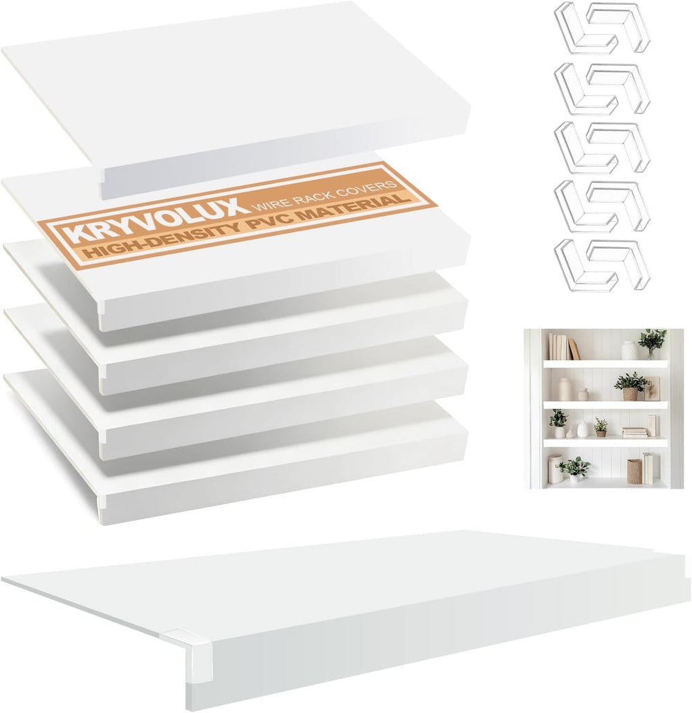 5 PCS Wire Shelf Covers PVC 32x16x3 inch for Pantry (Light Luxury White)