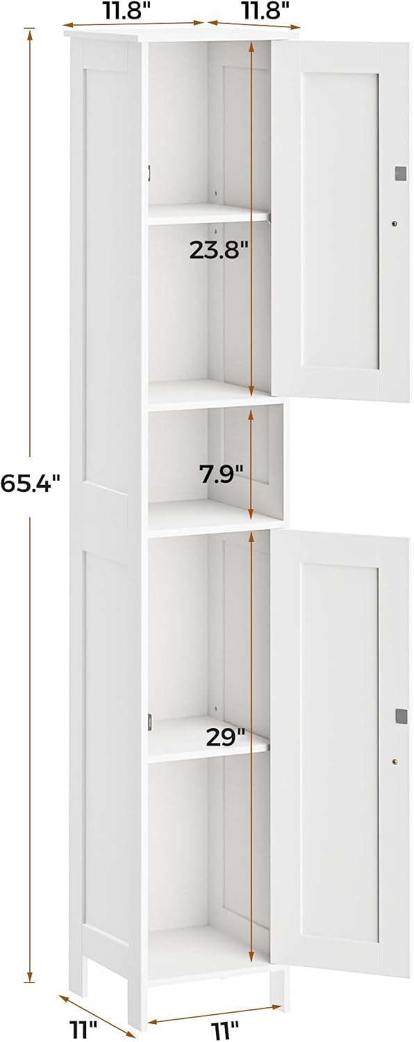 Tall Bathroom Storage Cabinet with 2 Doors, Slim Bathroom Cabinet