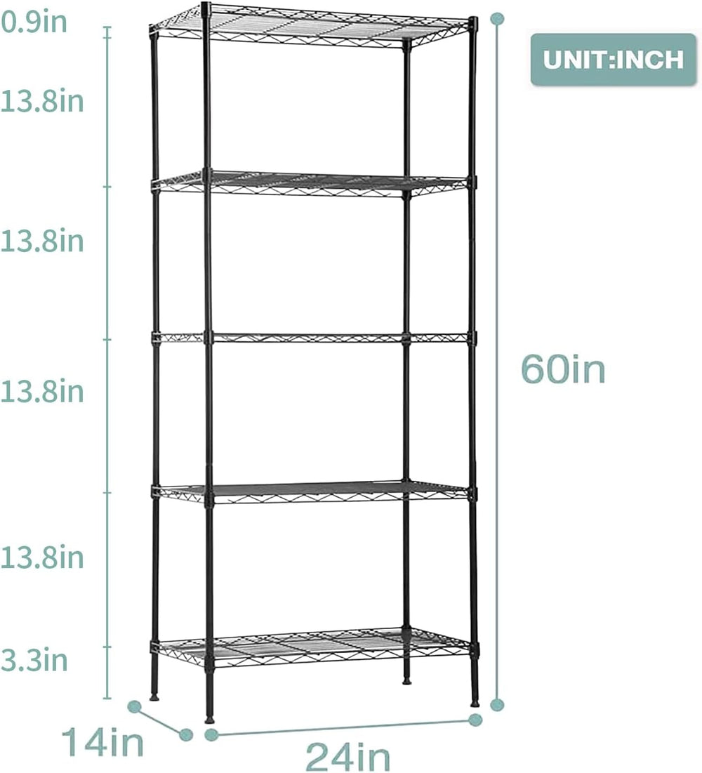 PayLessHere | 5-Tier Wire Shelf | 24"x14"x60" | Black