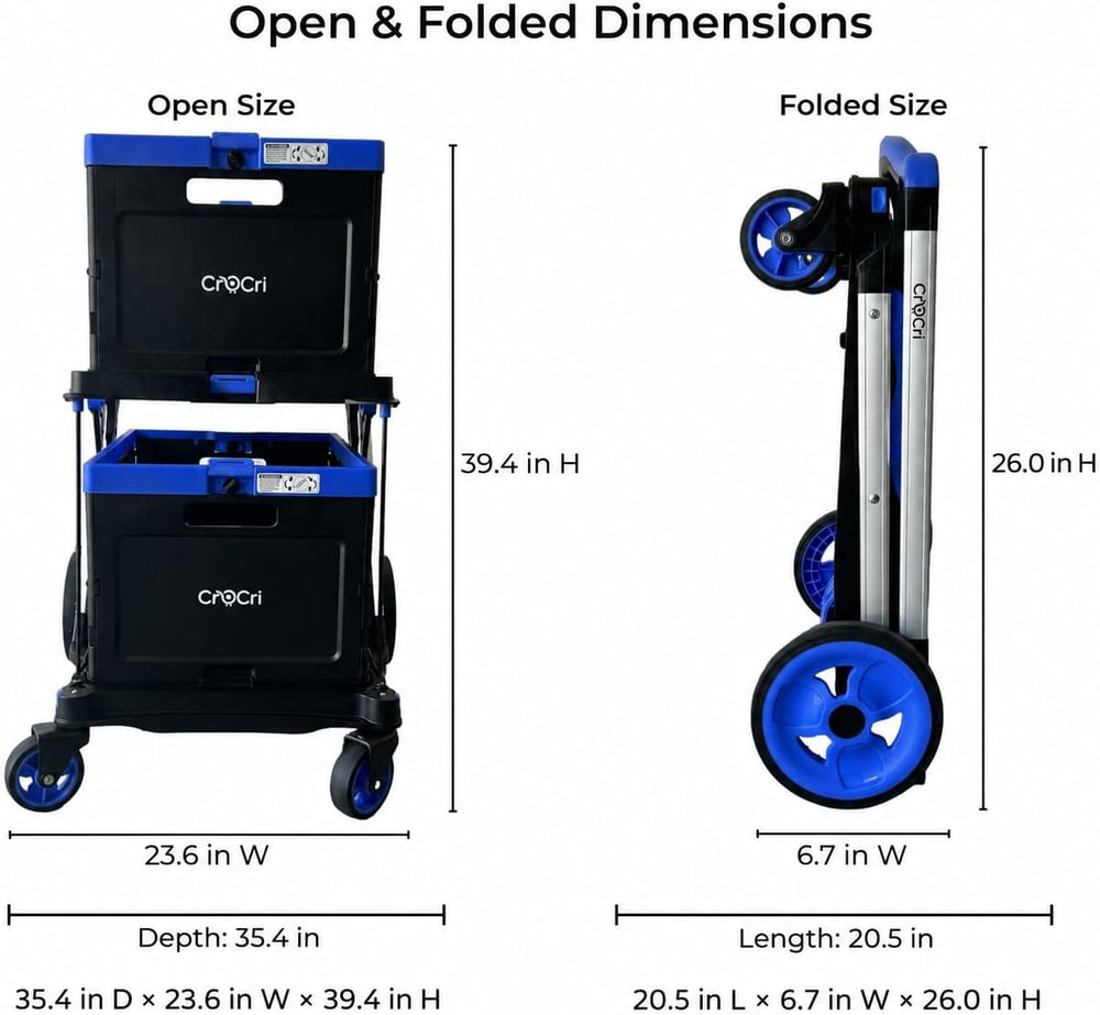 Collapsible Shopping Cart with Wheels, Foldable Shopping Cart with 2 Removabl...