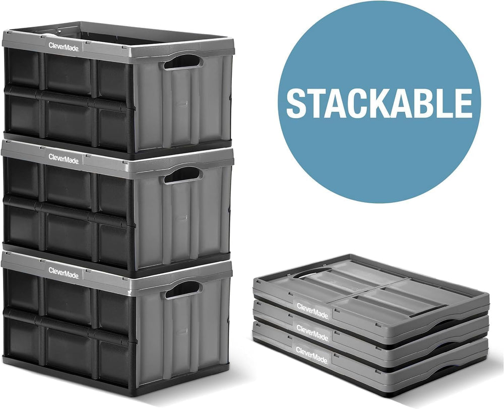 CleverMade Collapsible Storage Bins, 62L 3 Pack, 100 lb Stackable, Ocean