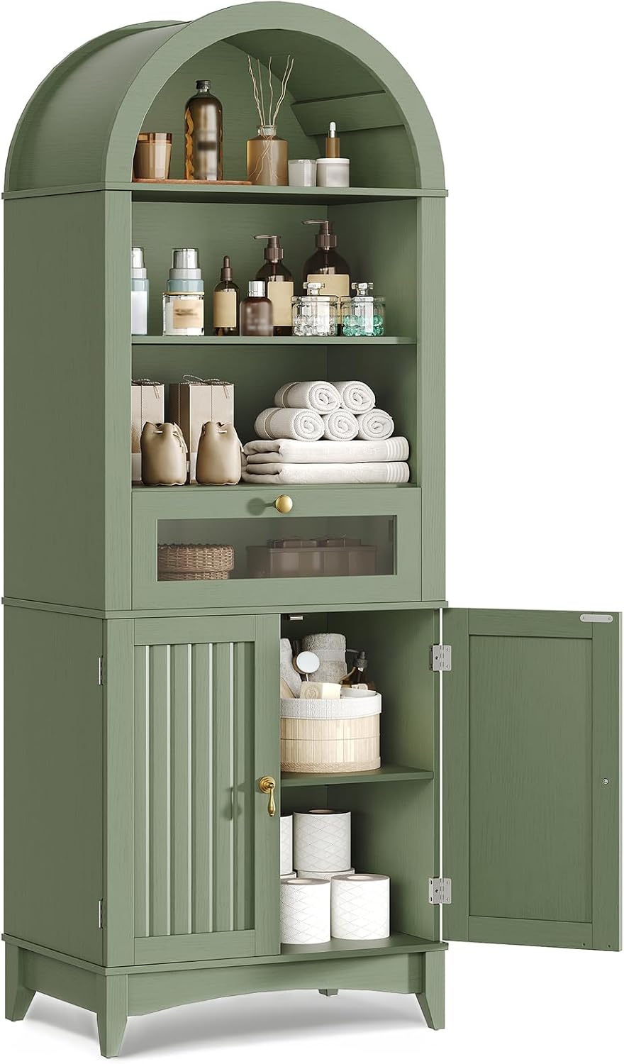 66" Tall Bathroom Storage Cabinet with Flip Drawer, Freestanding Storage...