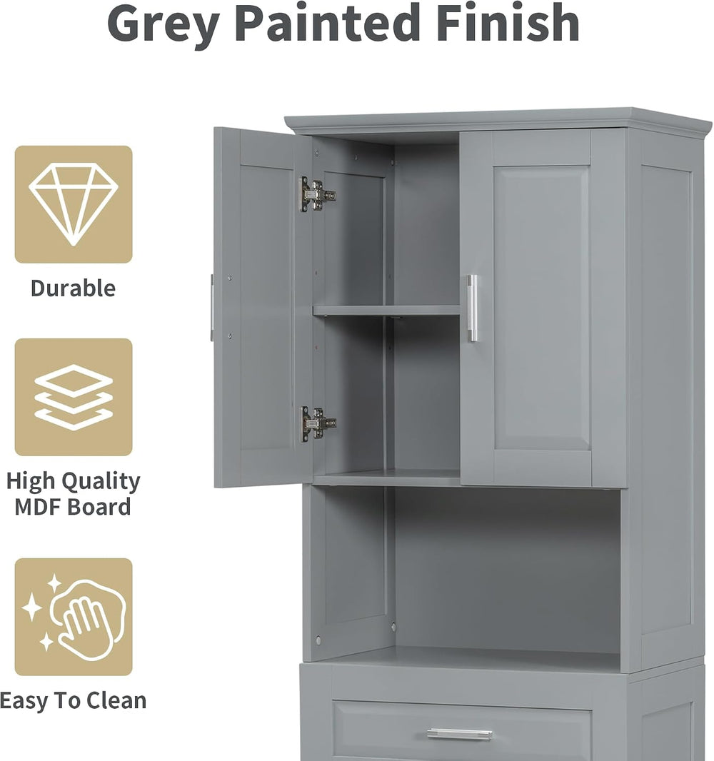 Tall Bathroom Cabinet with Storage Drawer, Modern Wood Bathroom Storage Cabin...